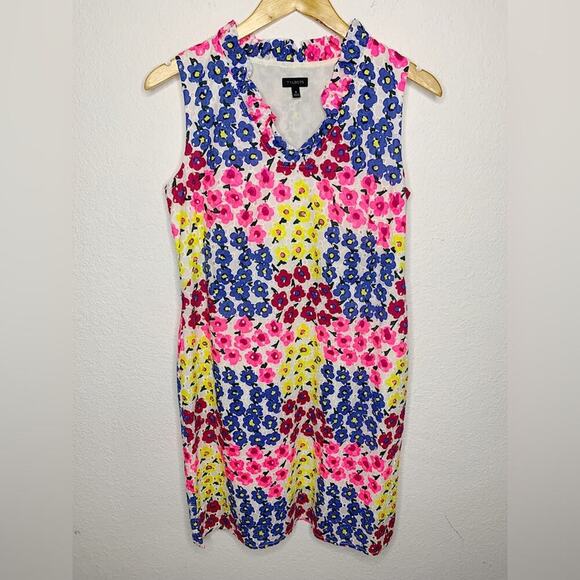 New Talbots Cotton Bright Floral Eyelet Crochet Sleeveless Dress Size 8 - Picture 2 of 10
